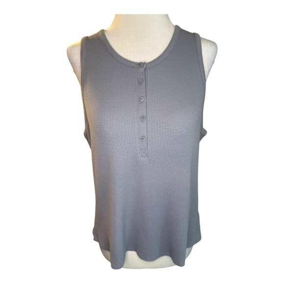 Splendid Waffle Knit Henley Tank Top Sleeveless Casual‎ Grey Mist XL NWT - Picture 1 of 8